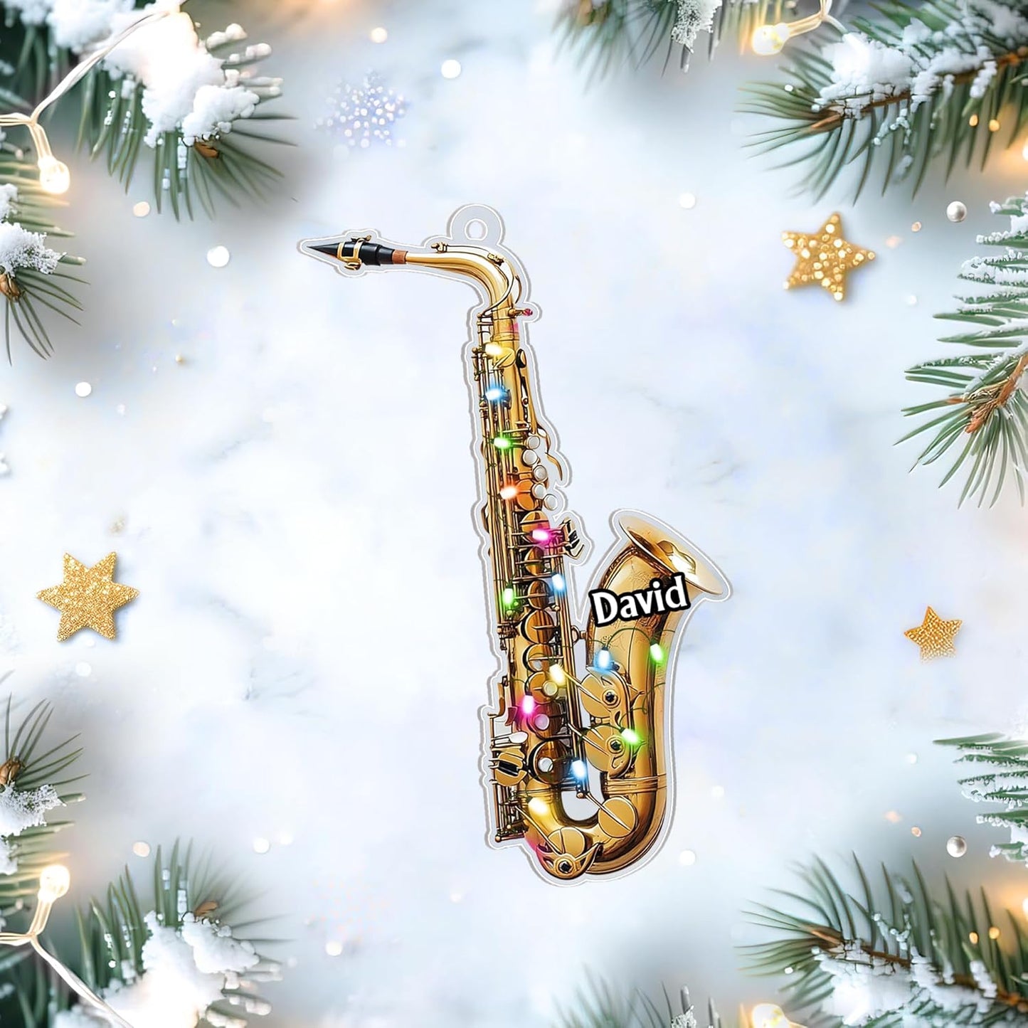 Saxophone Cut Acrylic Ornament – Personalized Christmas Gift for Musician, Band Member, or Jazz Lover
