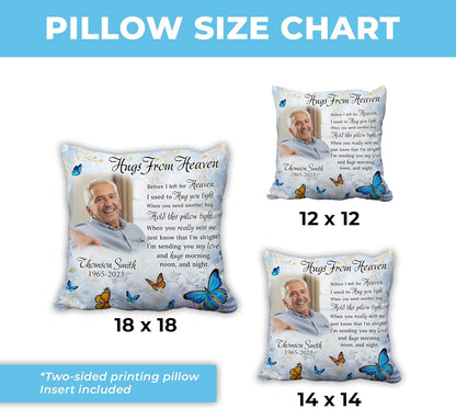 Personalized “Hugs from Heaven” Memorial Pillow with Insert – Custom Photo Remembrance Gift – Bereavement Throw Pillow