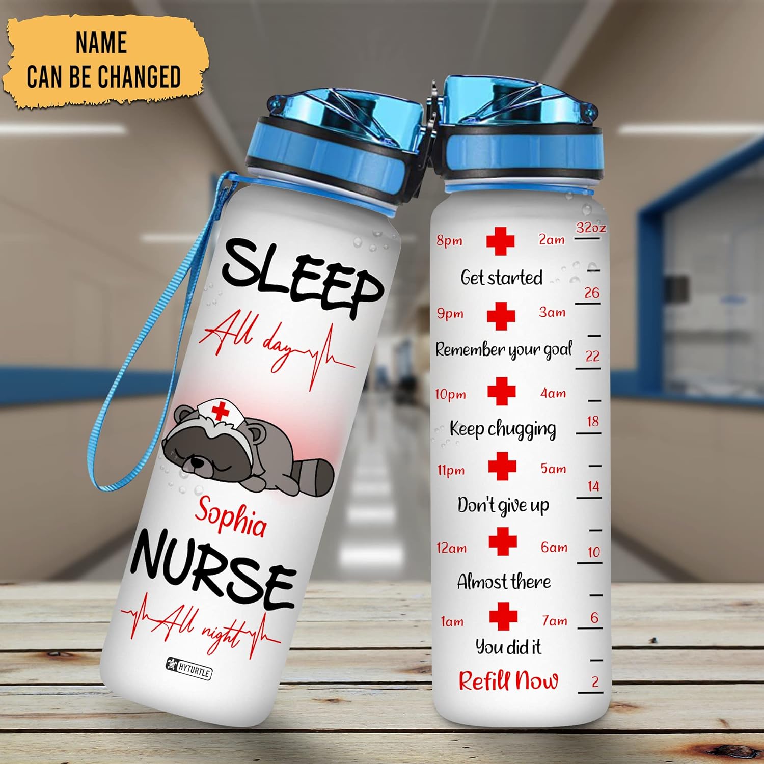 Sleep All Day Nurse All Night - Personalized Water Tracker Bottle 32oz