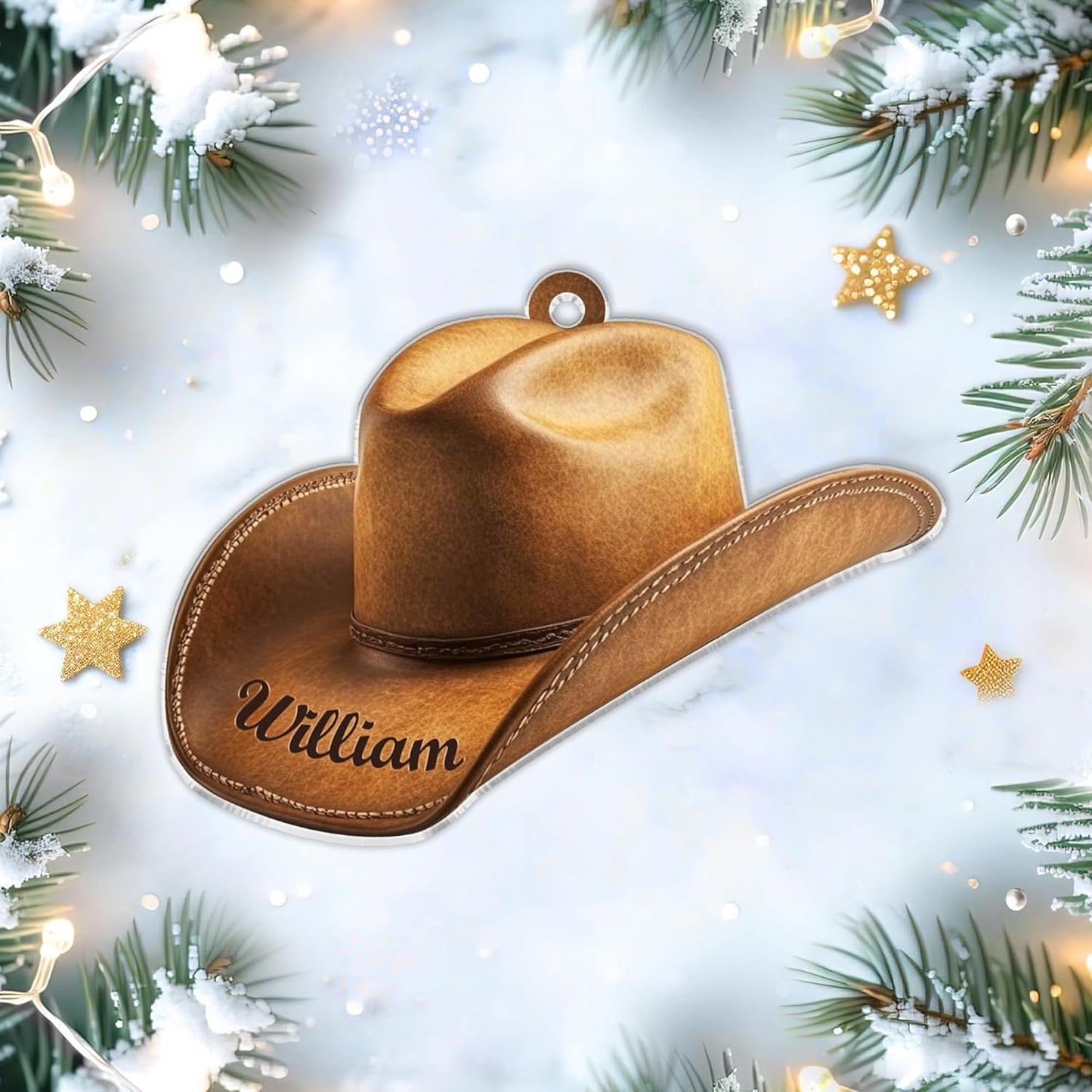 Cowboy Hat Cut Acrylic Ornament – Personalized Western Christmas Gift for Cowboy, Cowgirl, or Country Fan