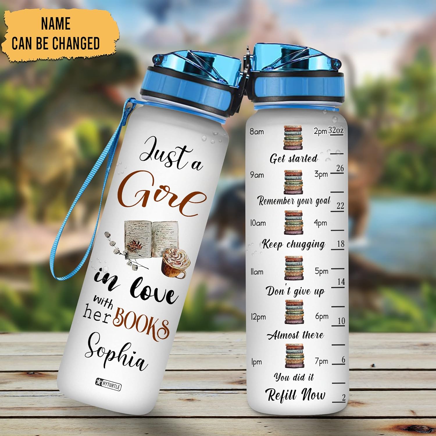 Just A Girl In Love With Her Books - Personalized Water Tracker Bottle 32oz