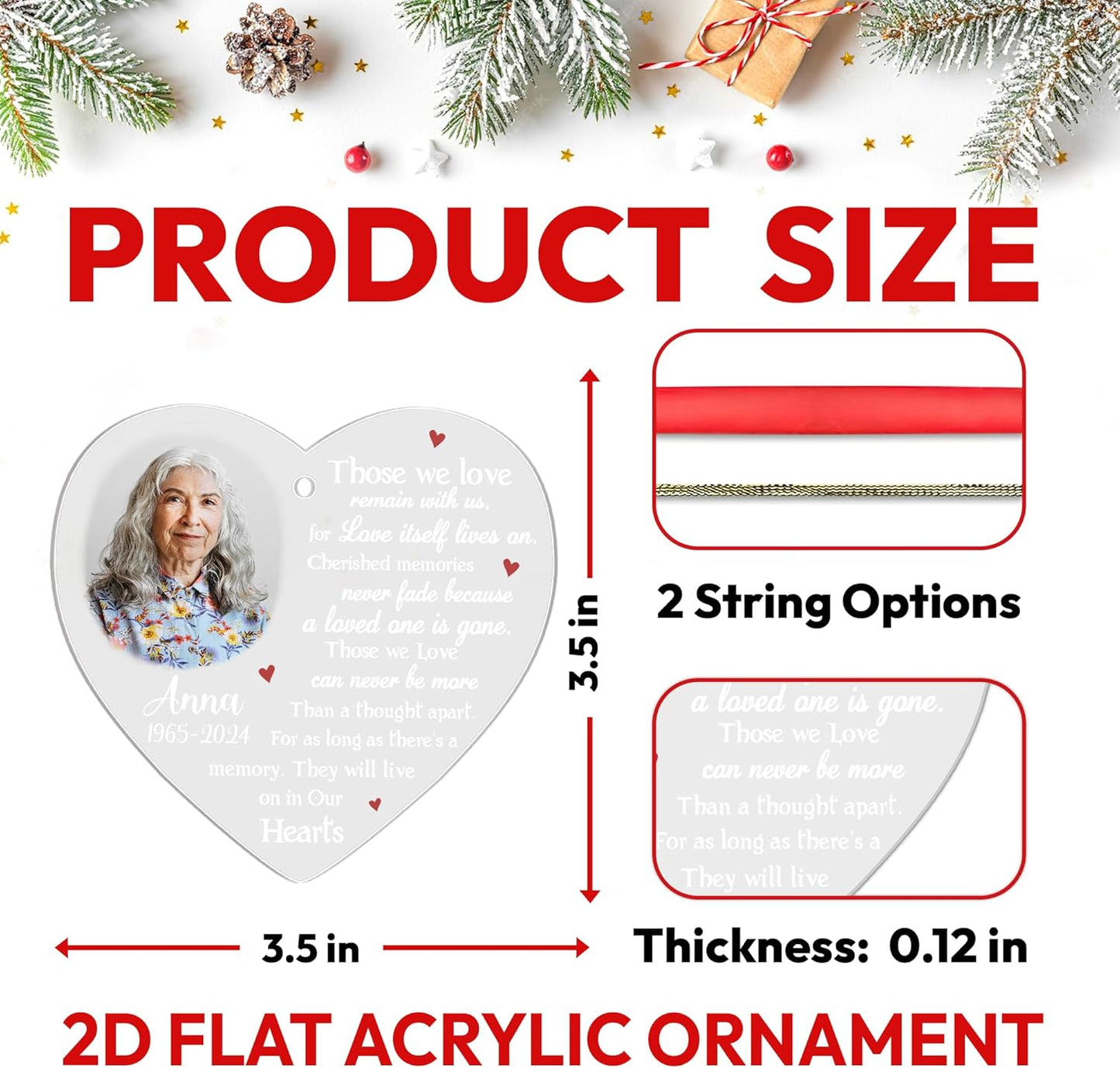 Heart Memorial Personalized Acrylic Ornament – Custom Photo Keepsake – Loving Memory Christmas Gift for Family and Friends