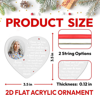 Heart Memorial Personalized Acrylic Ornament – Custom Photo Keepsake – Loving Memory Christmas Gift for Family and Friends