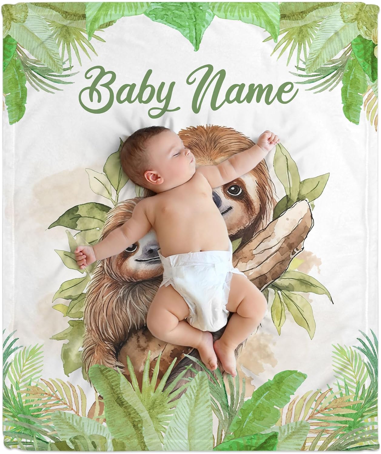 Sloth Pattern Baby Blanket - Personalized Blanket