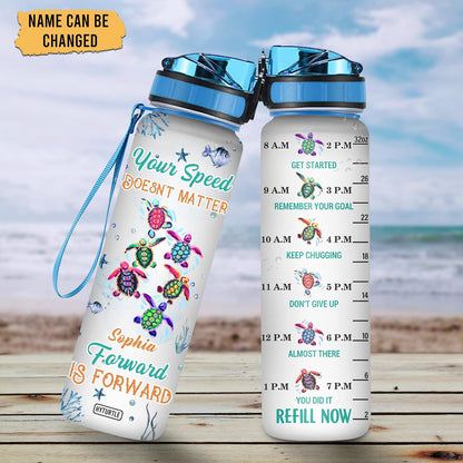 Sea Turtle Water Bottle Tracker 32oz – Personalized Motivational Bottle with Time Marker – Inspirational Gift for Turtle Lovers
