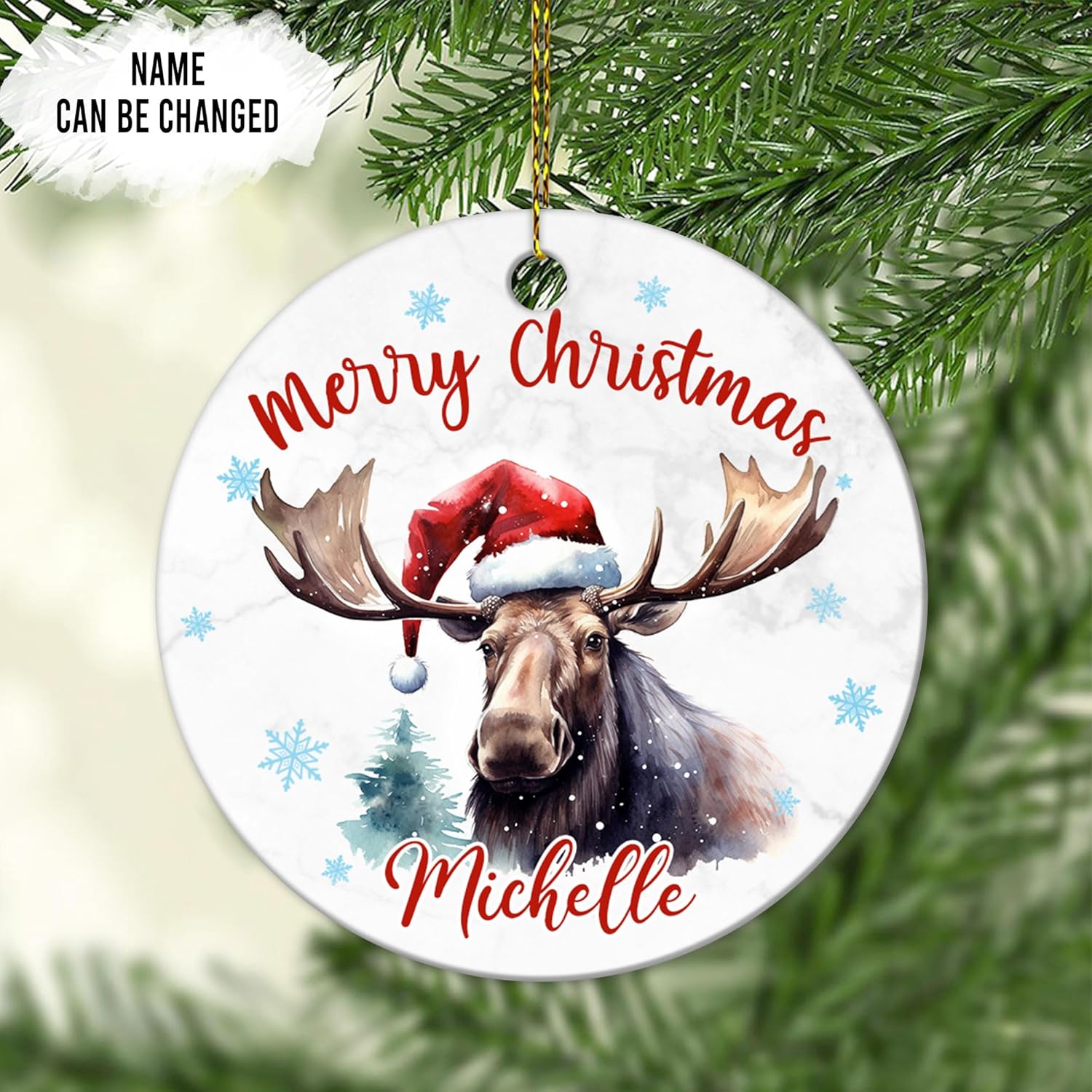 Moose Christmas Ceramic Ornament  Personalized Holiday Keepsake with Custom Name  Rustic Animal Lover Gift