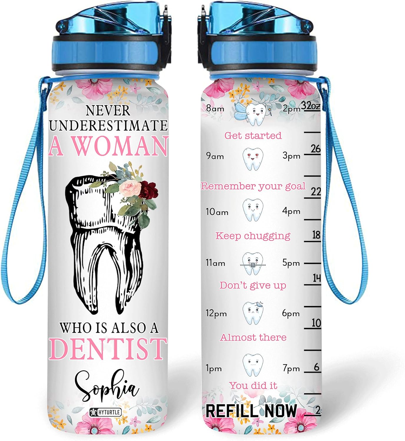 Never Underestimate A Woman - Personalized Water Tracker Bottle 32oz