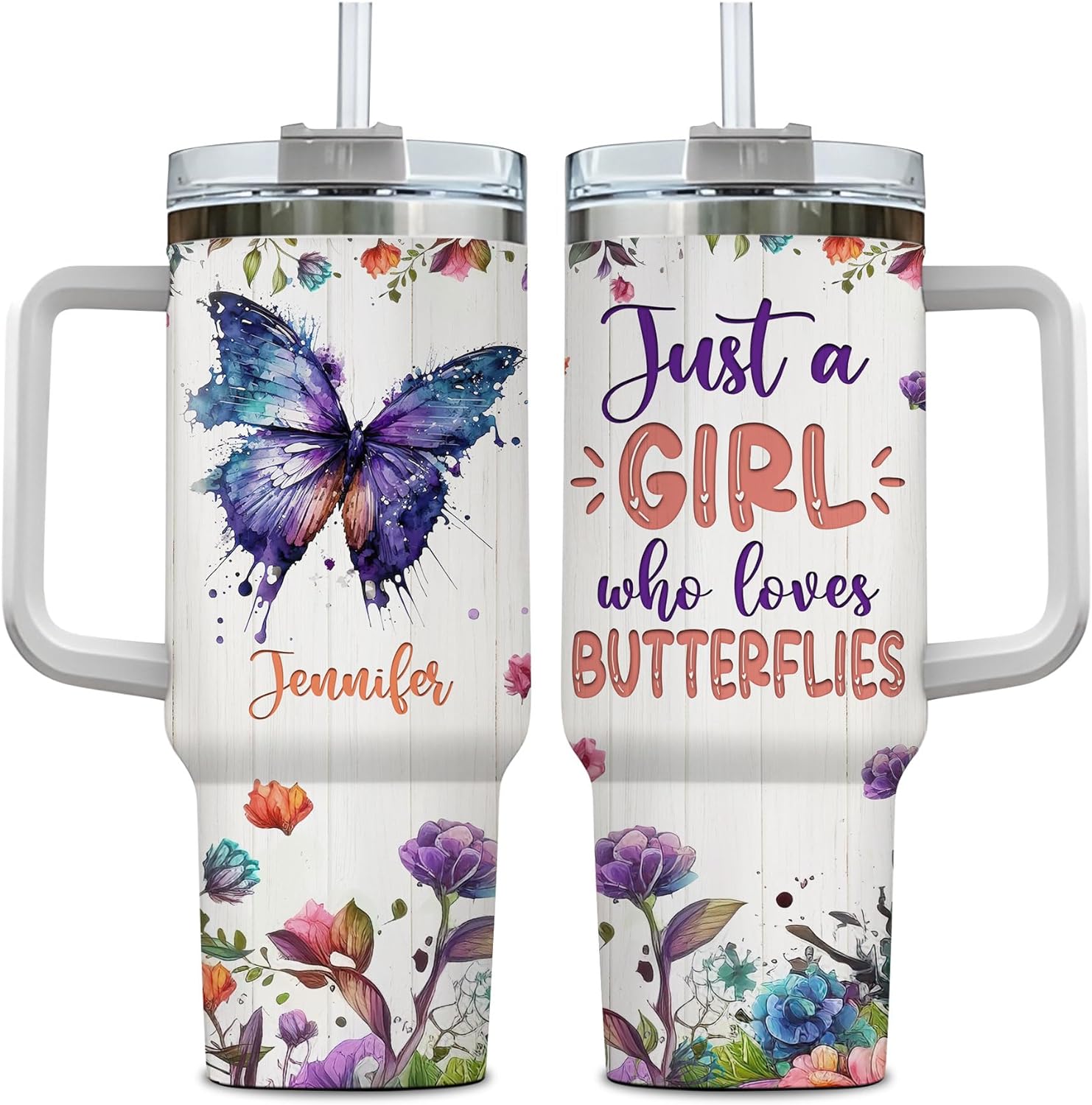 Just a Girl Who Loves Butterfly - Personalized Tumbler 40oz with Straw