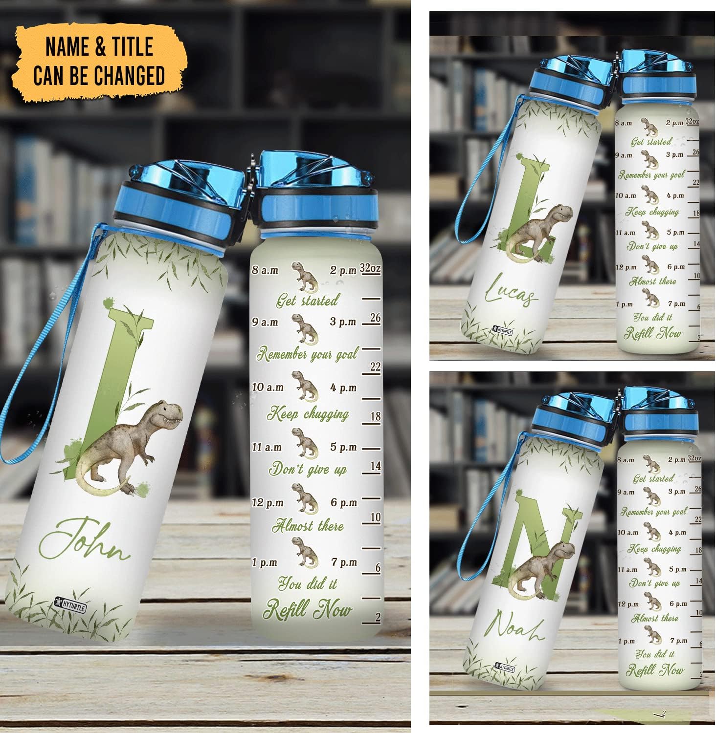 Dinosaur Floral Theme - Personalized Water Tracker Bottle 32oz