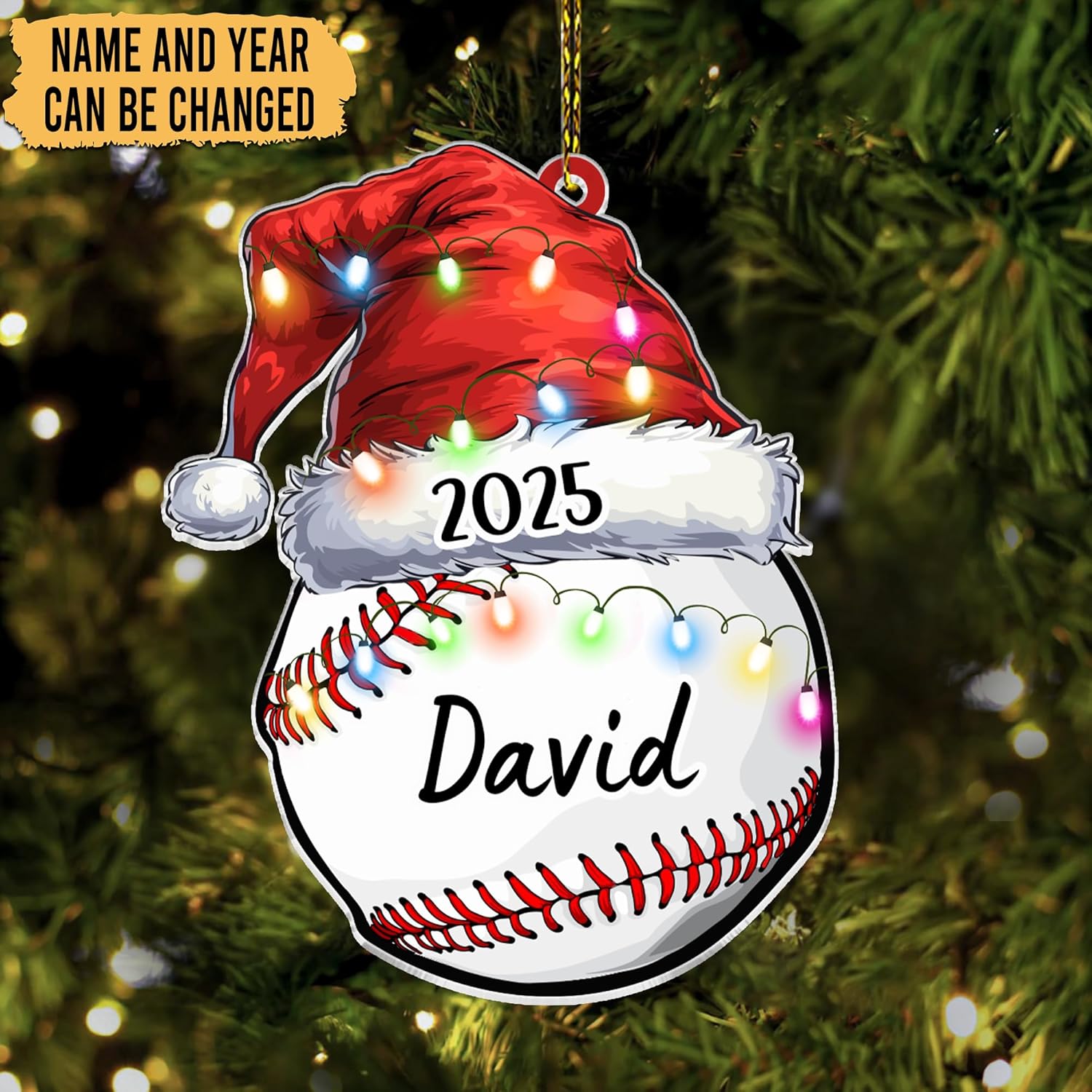 Baseball with Santa hat cut acrylic ornament – personalized 2D flat silhouette, custom name Christmas gift for player, coach, teammate or fan