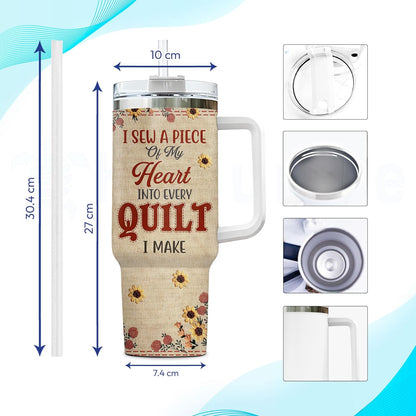 Quilting & Sewing Tumbler 40oz with Handle & Straw – Personalized Stainless Steel Insulated Travel Cup with Lid – Creative Gift for Quilters & Sewing Lovers