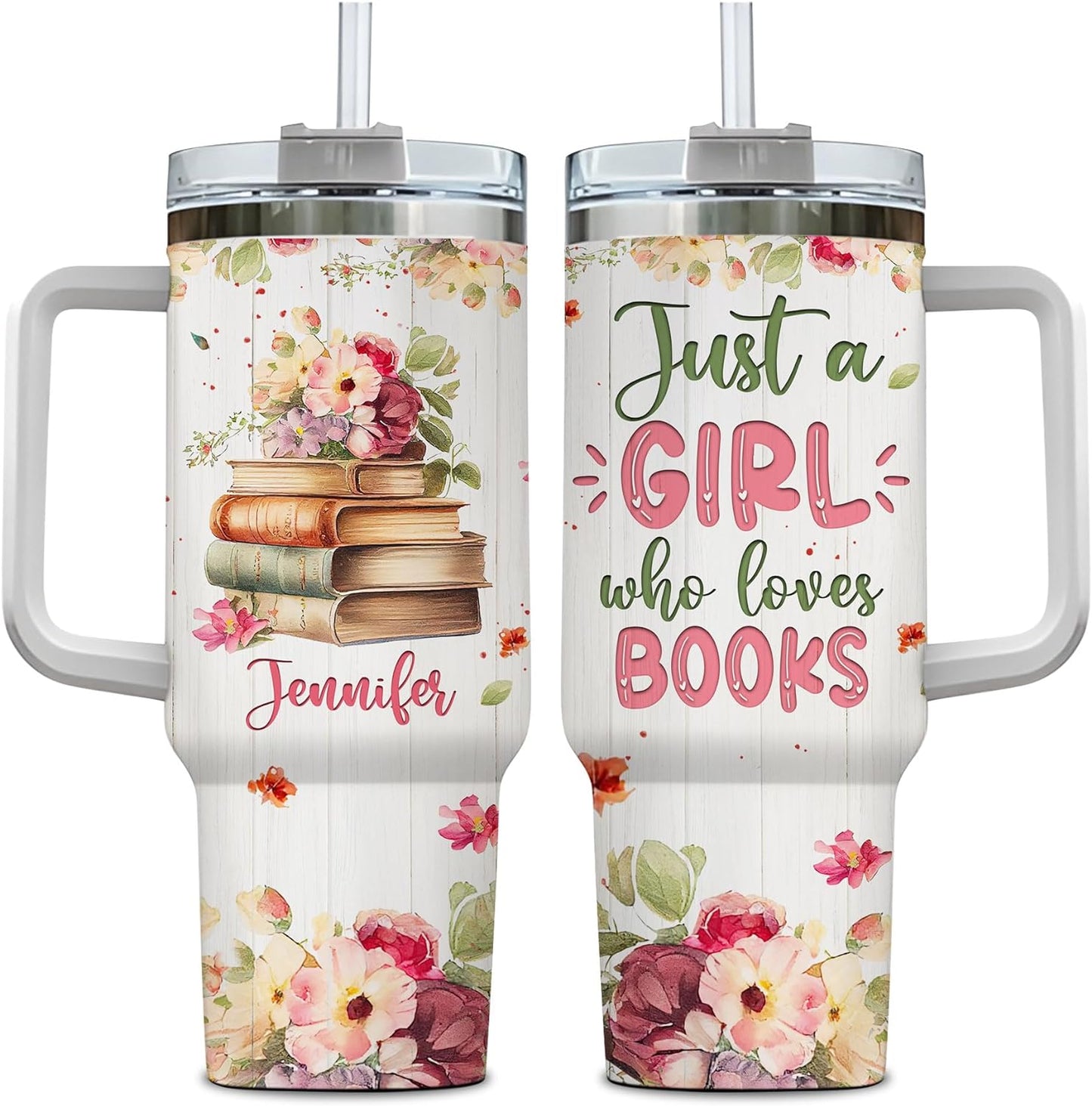 Vintage Books 40oz Tumbler with Handle & Straw – Personalized Stainless Steel Insulated Travel Cup with Lid – Creative Gift for Book Lovers