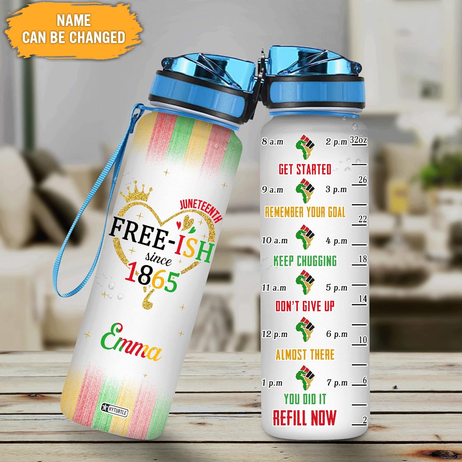 Juneteenth Free-ish - Personalized Water Tracker Bottle 32oz