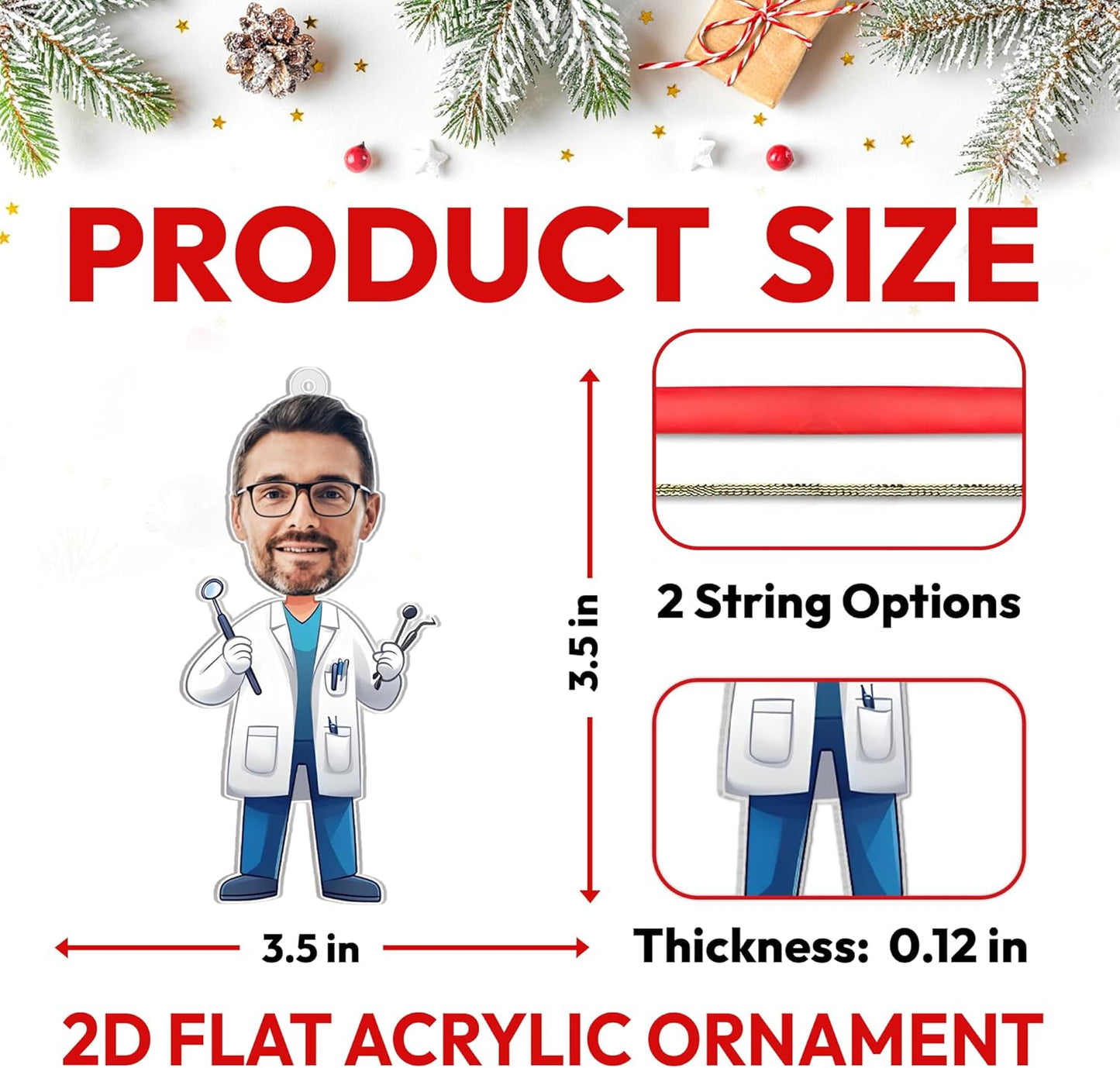 Funny Dentist Tooth Cut Acrylic Ornament – Personalized Christmas Gift for Dental Hygienist, Doctor, or Assistant – Unique Tree Keepsake