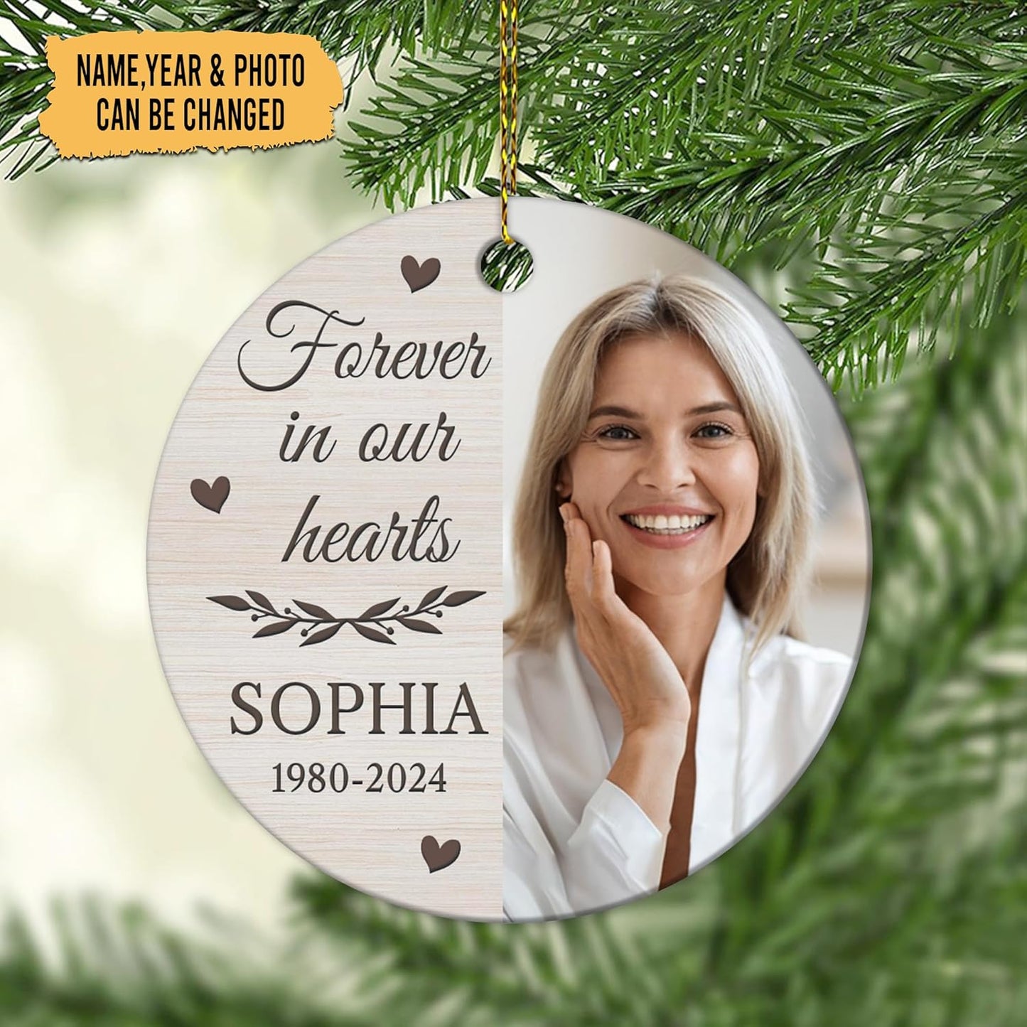 Memorial Photo Panel Ceramic Circle Ornament – Personalized In Loving Memory Christmas Gift for Loss of Loved One, Comfort and Remembrance