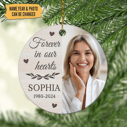 Memorial Photo Panel Ceramic Circle Ornament – Personalized In Loving Memory Christmas Gift for Loss of Loved One, Comfort and Remembrance