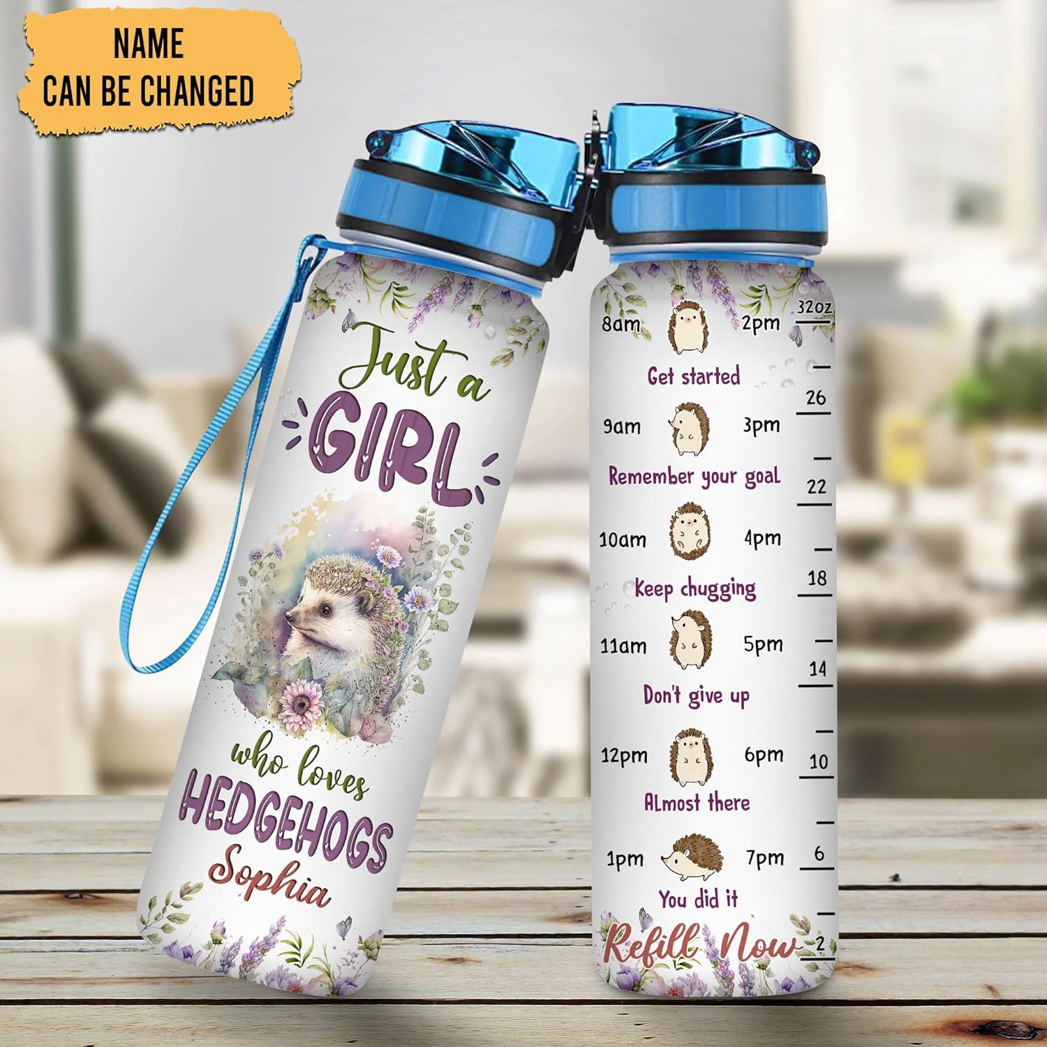 Just A Girl Who Loves Hedgehogs - Personalized Water Tracker Bottle 32oz