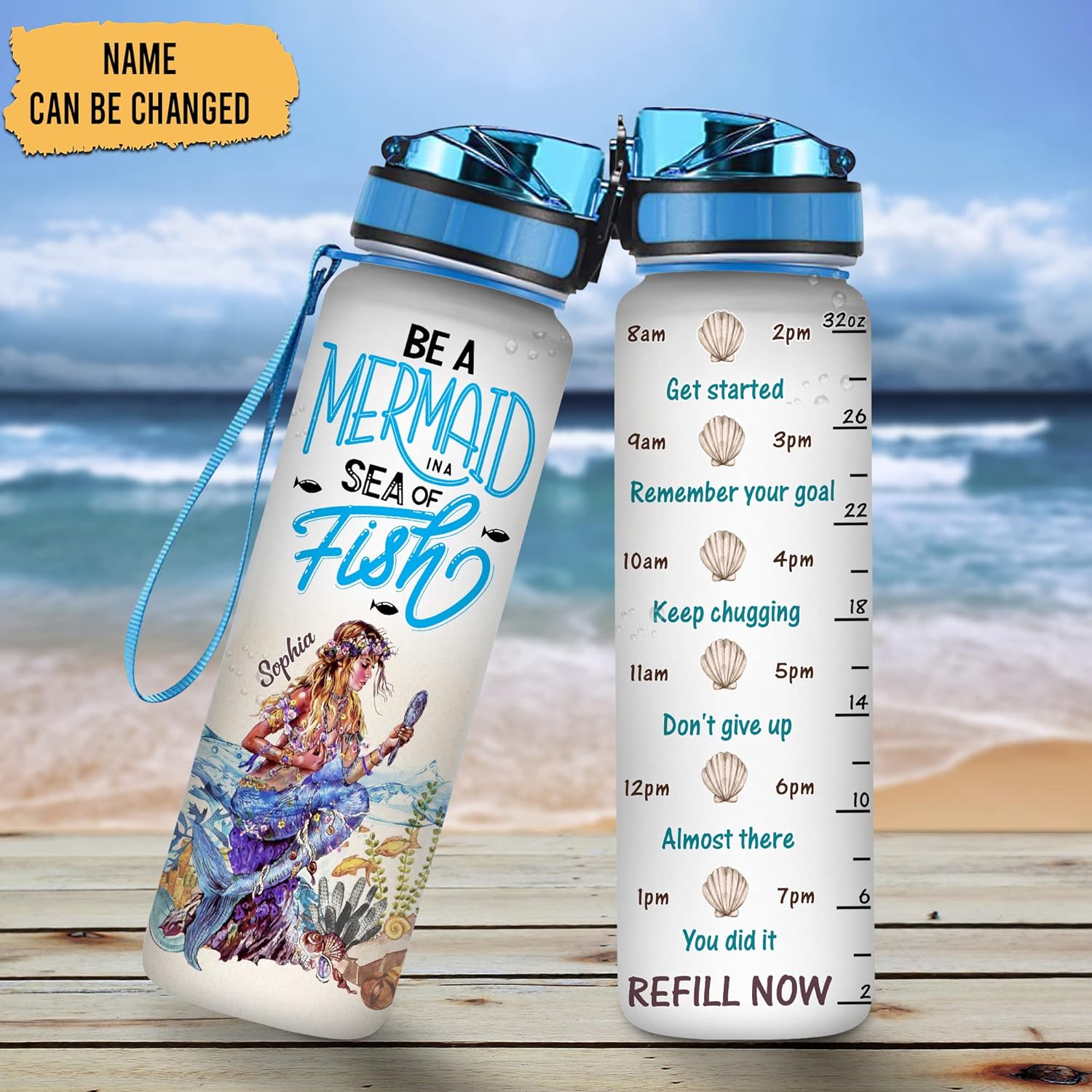 Be A Mermaid In A Sea Of Fish - Personalized Water Tracker Bottle 32oz