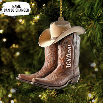 Cowboy Boots & Hat Cut Acrylic Ornament – Personalized Western Christmas Gift for Cowboy, Cowgirl, or Horse Lover