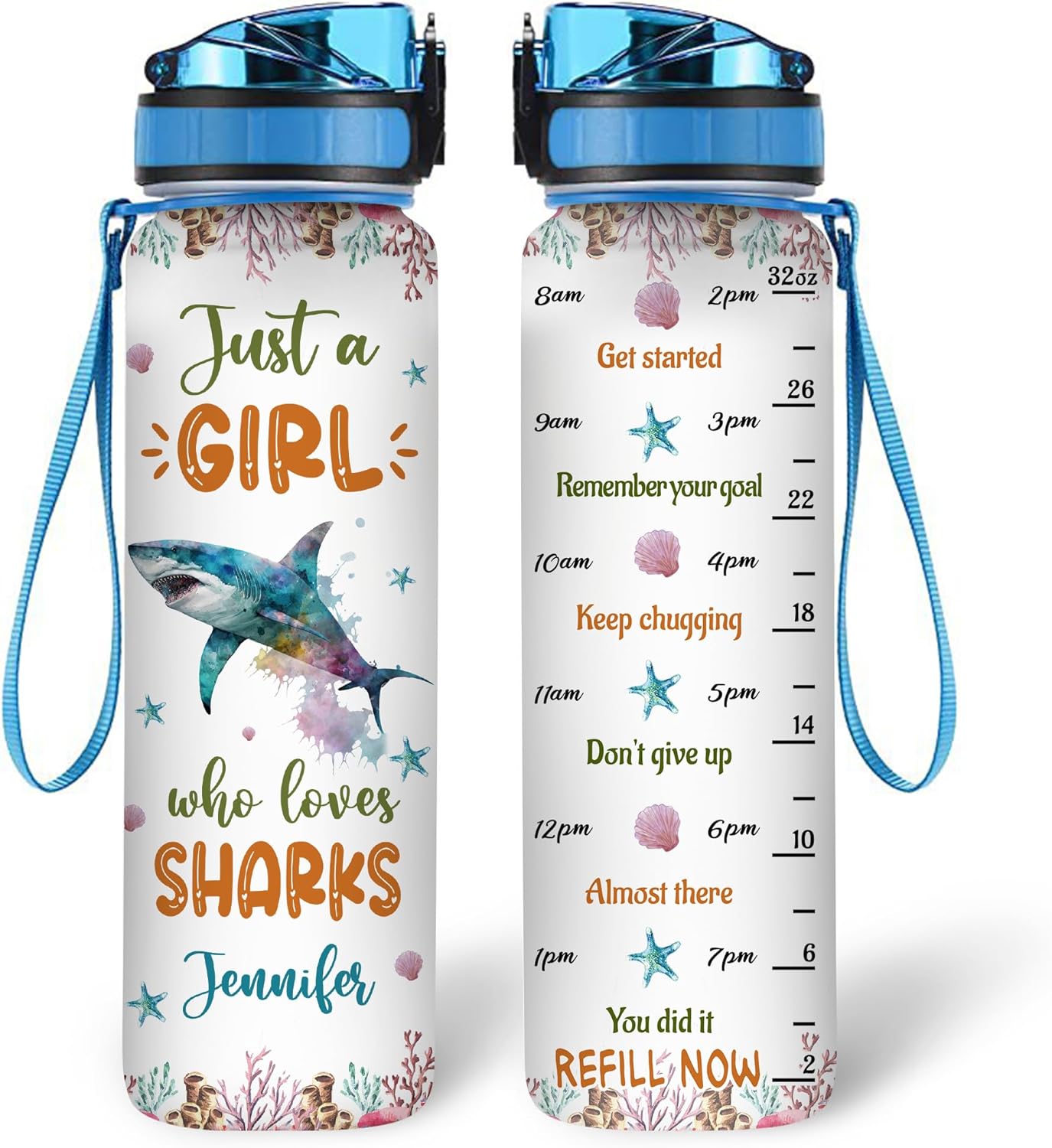 Just A Girl Who Loves Shark - Personalized Water Tracker Bottle 32oz