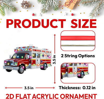 Ambulance Cut Acrylic Ornament – Personalized Christmas Gift for EMT, Paramedic, or First Responder