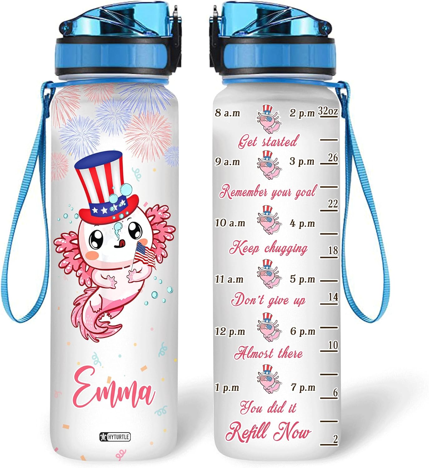 Axolotl 4th Of July - Personalized Water Tracker Bottle 32oz