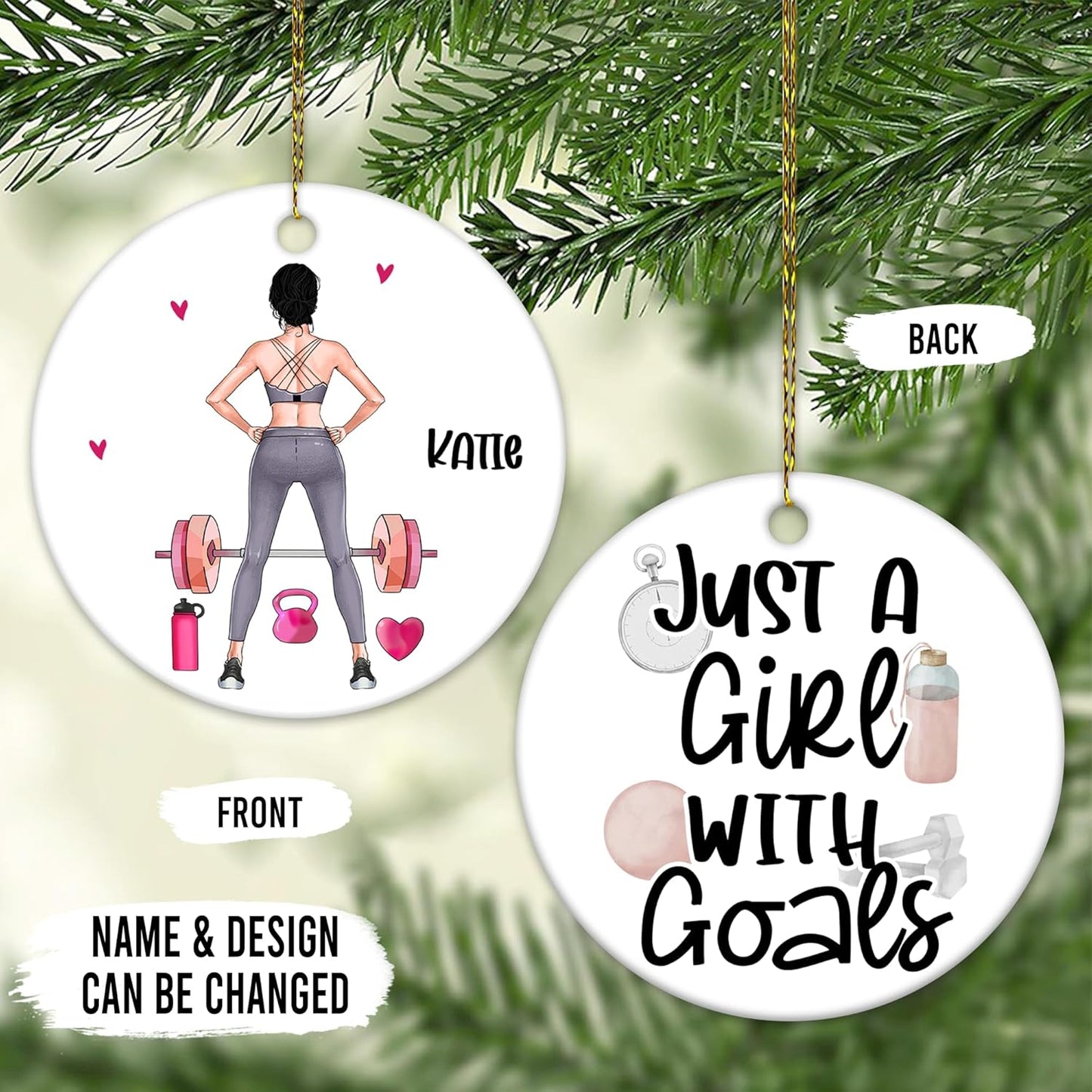 Female Weightlifter Fitness Ceramic Ornament – Personalized Name, Custom Christmas Gift for Gym Girls, Trainers, Coaches and Workout Lovers