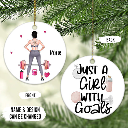 Female Weightlifter Fitness Ceramic Ornament – Personalized Name, Custom Christmas Gift for Gym Girls, Trainers, Coaches and Workout Lovers