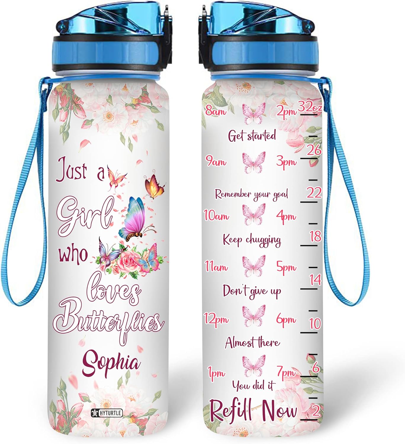 Just A Girl Who Loves Butterflies - Personalized Water Tracker Bottle 32oz