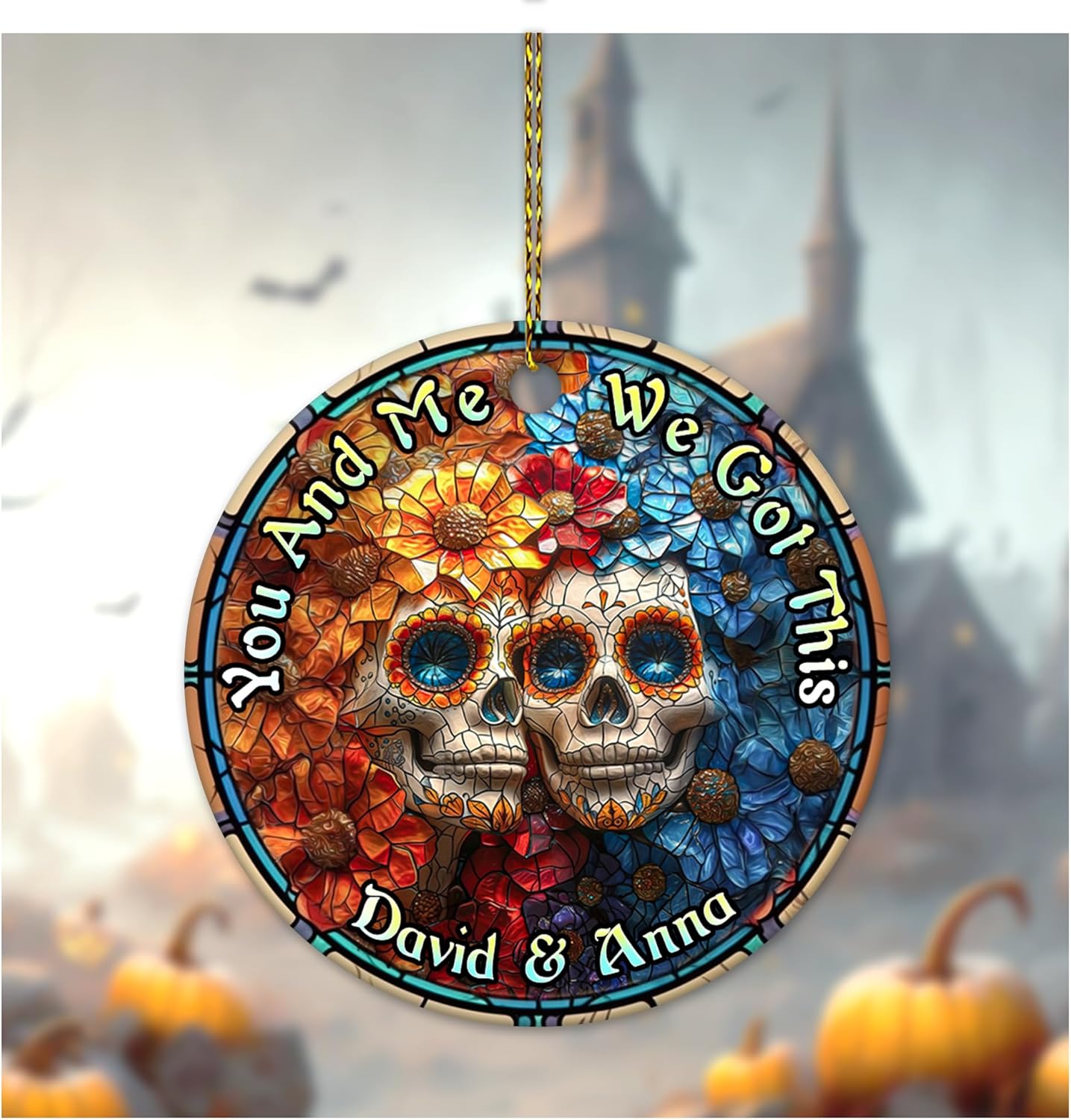 Gothic Skull Couple Ceramic Ornament  Personalized Anniversary or Wedding Keepsake  Unique Gift for Husband and Wife