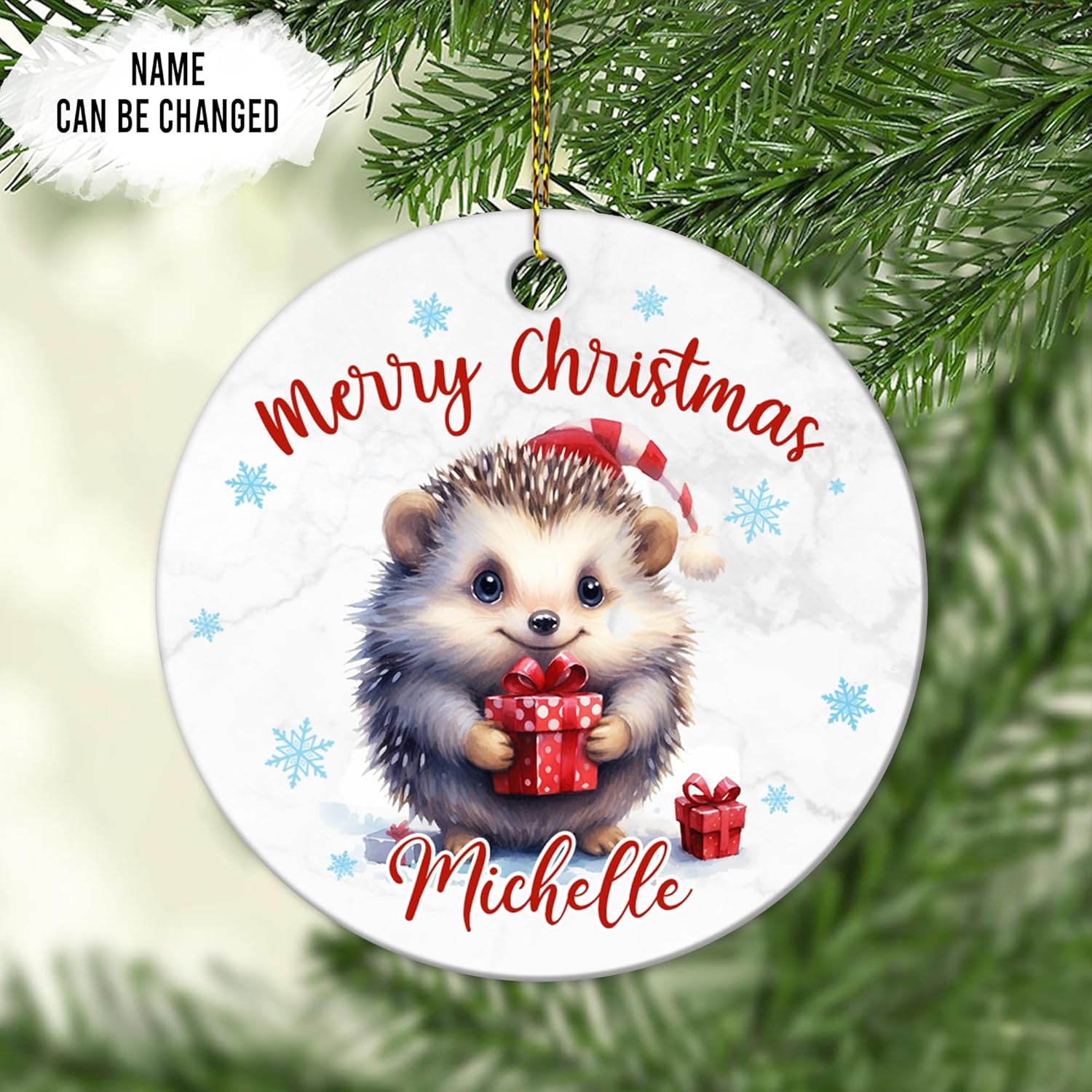 Hedgehog Christmas Ceramic Ornament  Personalized Cute Animal Lover Holiday Tree Decoration  Unique Keepsake Gift for Kids Women