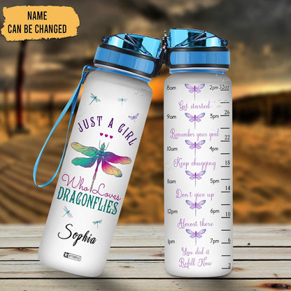 Just A Girl Who Loves Dragonfly - Personalized Water Tracker Bottle 32oz