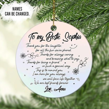 Best Friend Letter Script Ceramic Circle Ornament – Personalized Christmas Gift for Bestie, BFF or Soul Sister with Heartfelt Thank-You Note