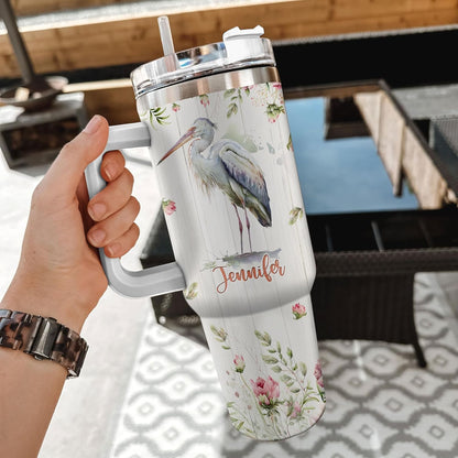Stork Tumbler 40oz with Handle & Straw – Personalized Stainless Steel Insulated Travel Cup with Lid – Thoughtful Gift for Bird Lovers