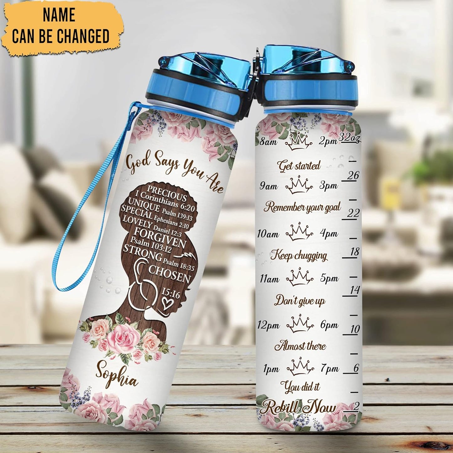 God Says You Are Water Bottle Tracker 32oz – Personalized Inspirational Gift for Black Women & Christian Faith Lovers