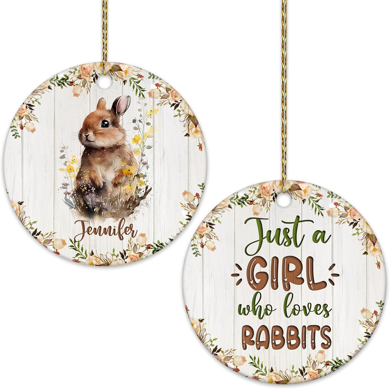 Rabbit Lover Ceramic Ornament  Personalized Just A Girl Who Loves Rabbits Keepsake  Cute Animal Gift for Women & Girls