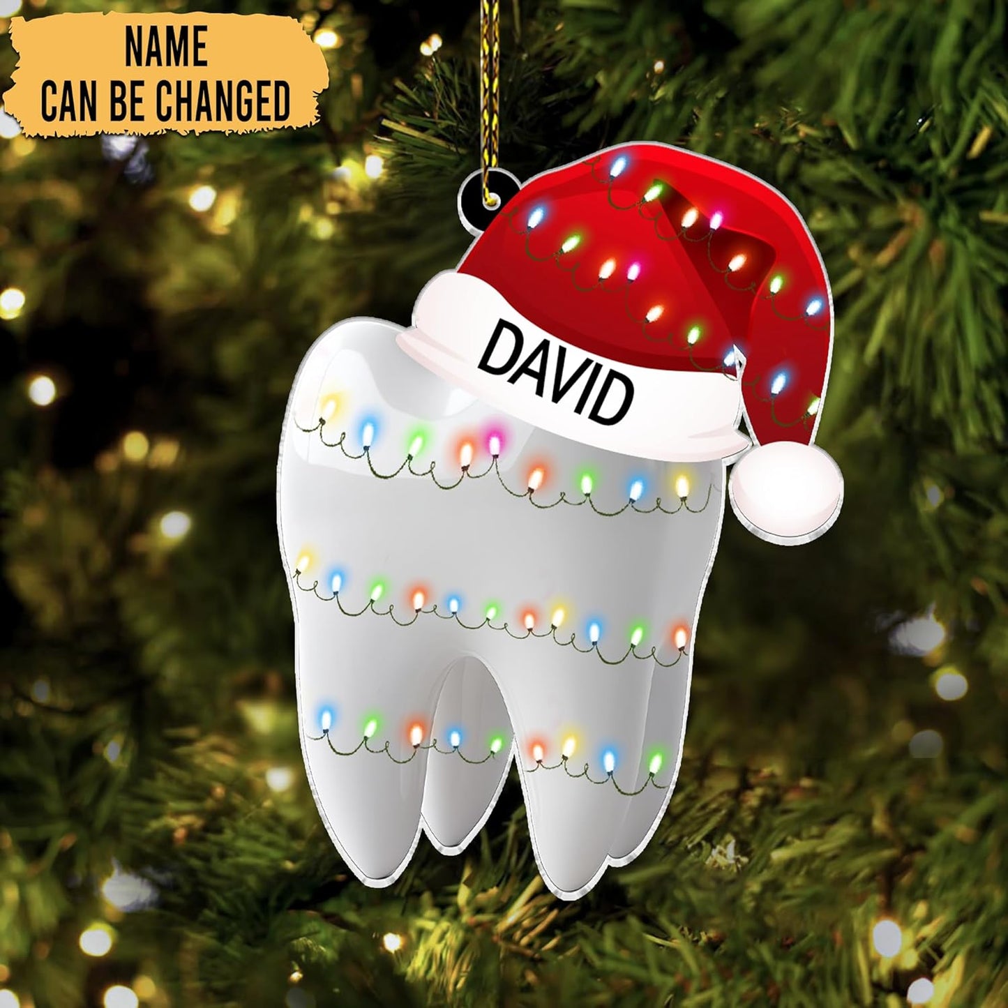 Tooth with Santa Hat Cut Acrylic Ornament – Personalized Christmas Gift for Dentist, Dental Hygienist, or Student