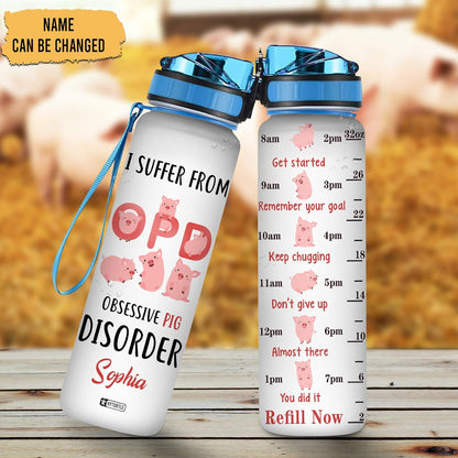 Funny Pig Water Bottle Tracker 32oz – Personalized Motivational Bottle with Time Marker – Cute Gift for Pig Lovers