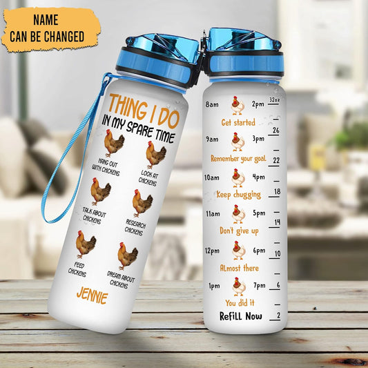 Funny Chicken Theme Water Bottle Tracker 32oz – Personalized Motivational Bottle with Time Marker – Unique Gift for Farm Lovers