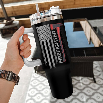 Firefighter Department Tumbler 40oz with Handle & Straw – Personalized Stainless Steel Insulated Travel Cup with Lid – Thoughtful Gift for Firefighter Dads