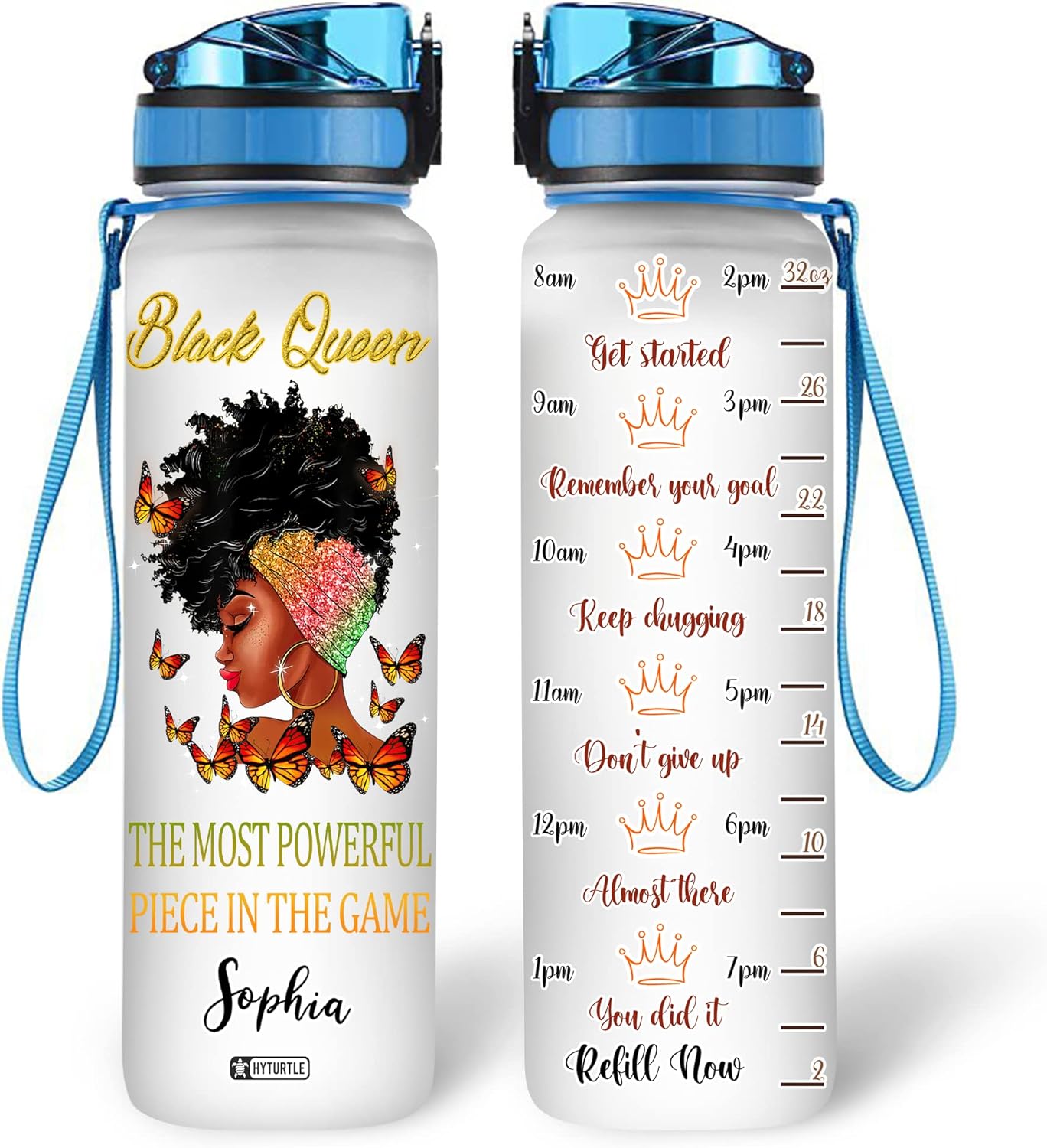 The Most Powerful Black Queen - Personalized Water Tracker Bottle 32oz