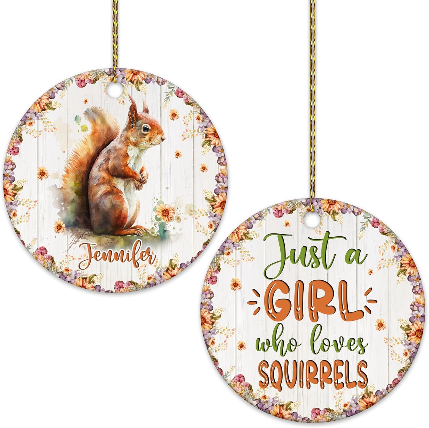 Squirrel Lover Ceramic Ornament  Personalized Christmas Decoration with Custom Name  Cute Animal Keepsake Gift