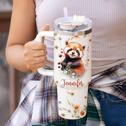 Red Panda 40oz Tumbler with Handle & Straw – Personalized Stainless Steel Insulated Cup with Lid – Cute Gift for Wildlife Lovers