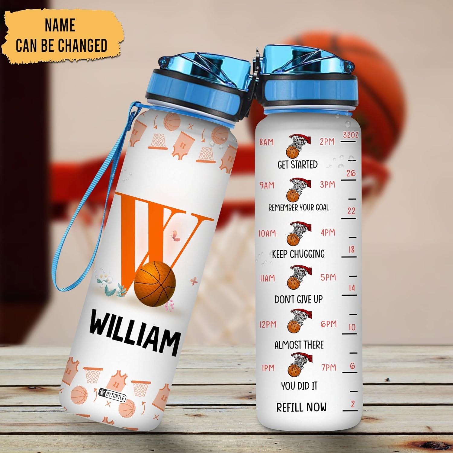 Basketball Floral Pattern - Personalized Water Tracker Bottle 32oz