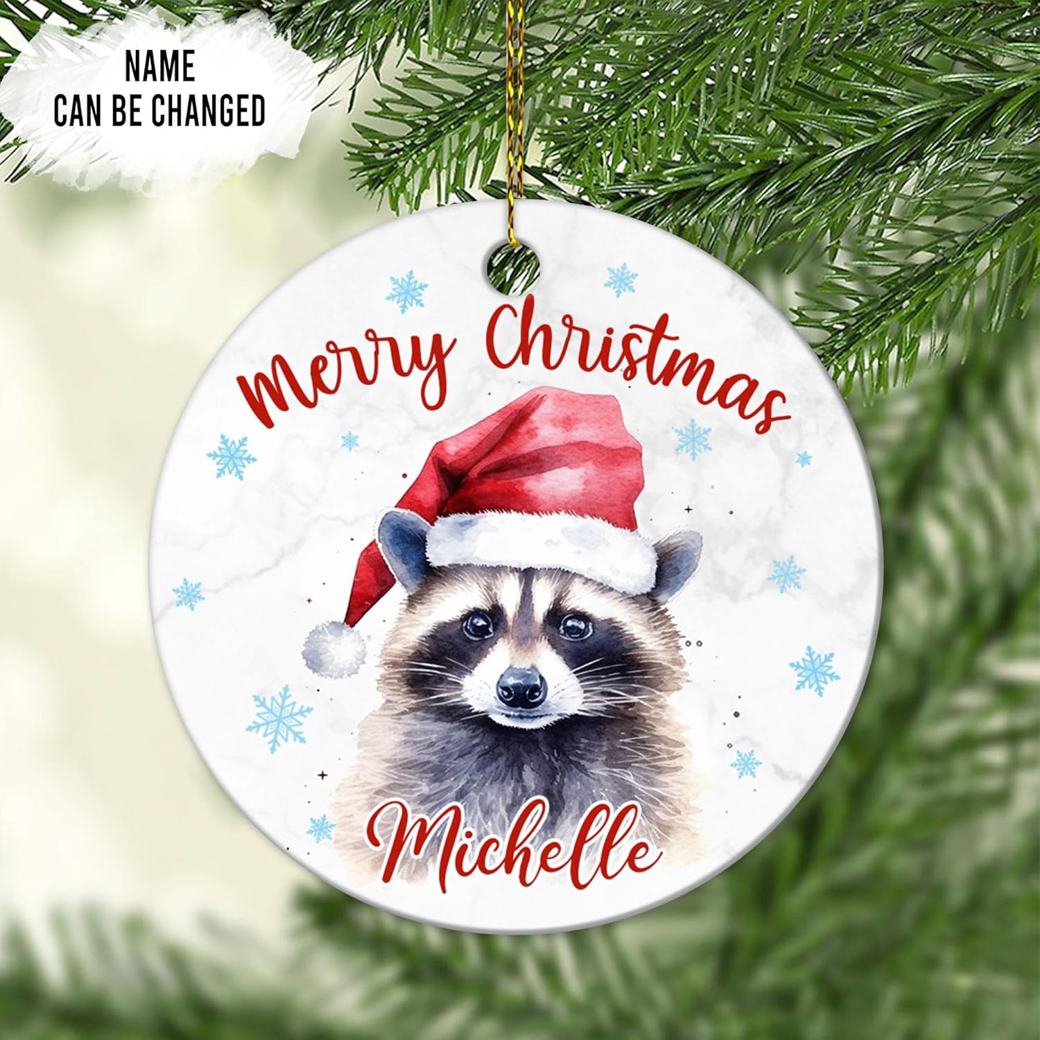 Raccoon Christmas Ceramic Ornament  Personalized Animal Lover Holiday Decoration Keepsake  Cute Custom Gift for Family & Kids