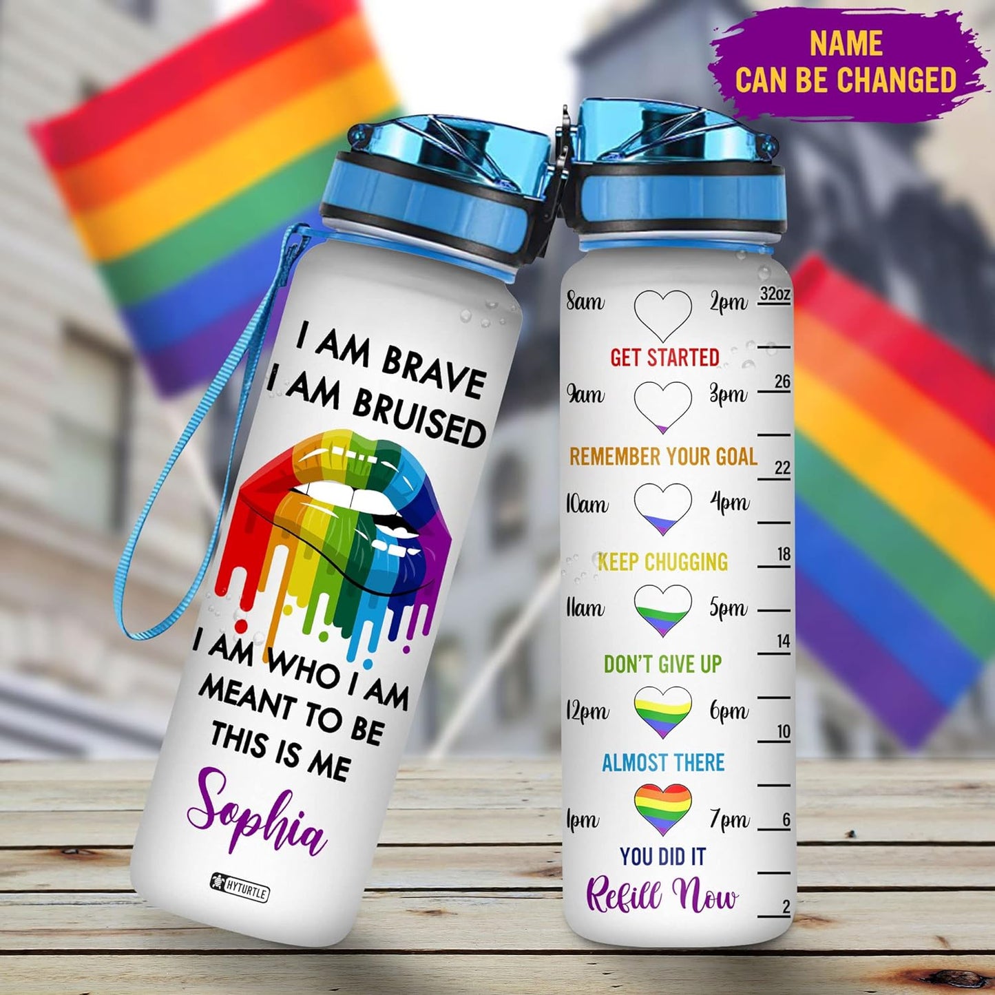 I Am Who I Am Meant To Be - Personalized Water Tracker Bottle 32oz