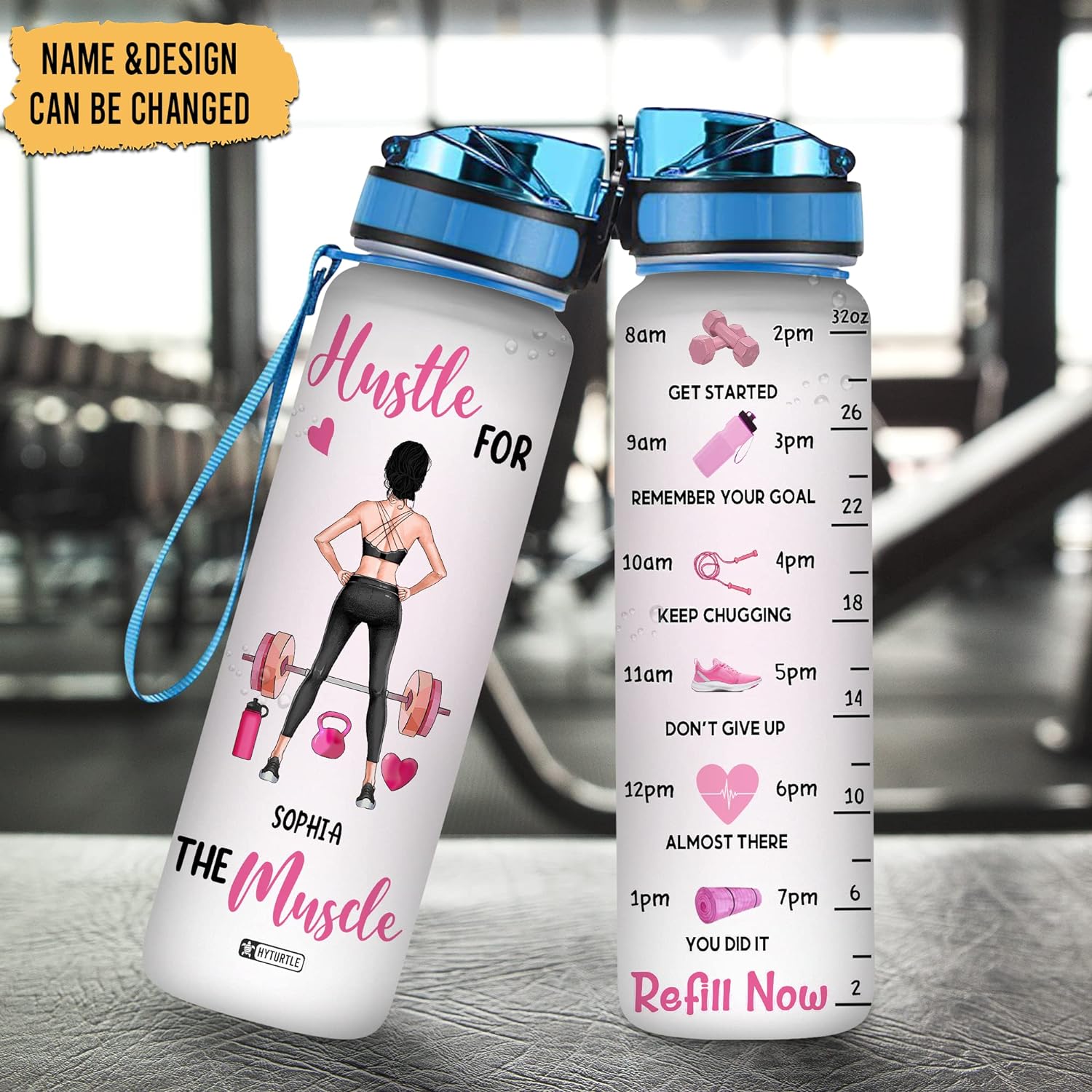 Hustle For The Muscle Fitness - Personalized Water Tracker Bottle 32oz