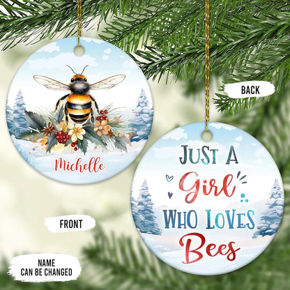 Bee Winter Illustration Ceramic Ornament – Personalized Christmas Gift for Nature Lover, Gardener or Beekeeper