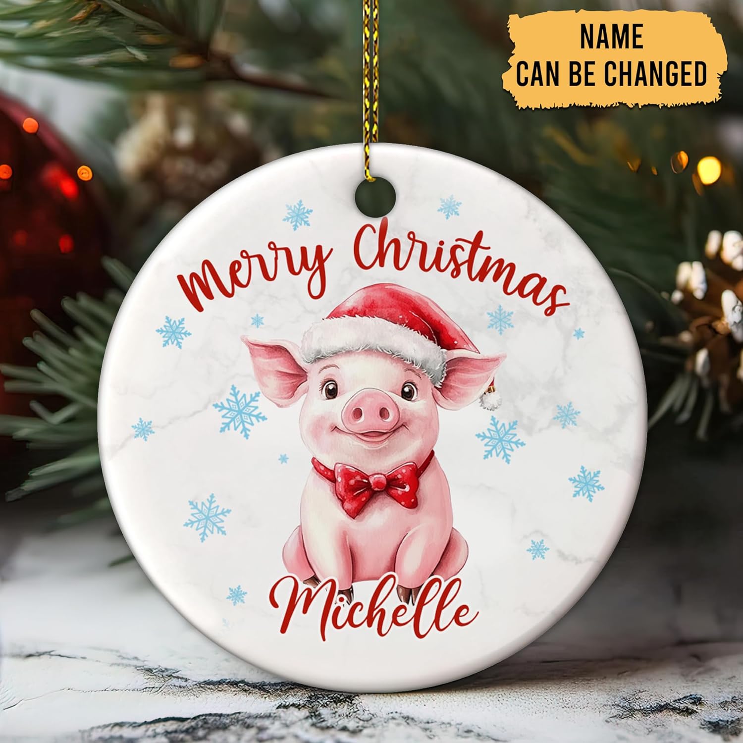 Pig Christmas Ceramic Ornament  Personalized Holiday Decoration with Custom Name  Cute Gift for Animal Lovers