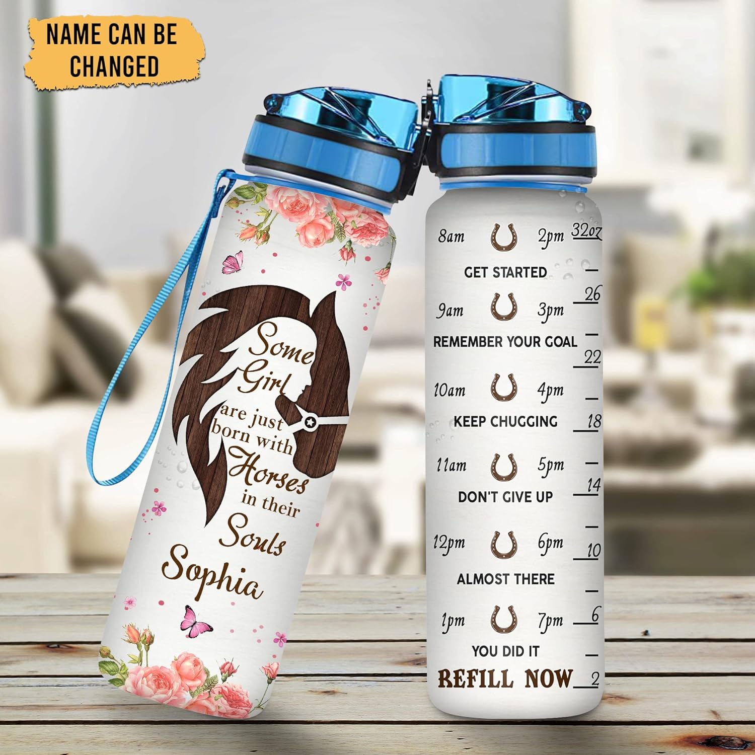 Girl Are Just Born With Horses In Their Souls - Personalized Water Tracker Bottle 32oz